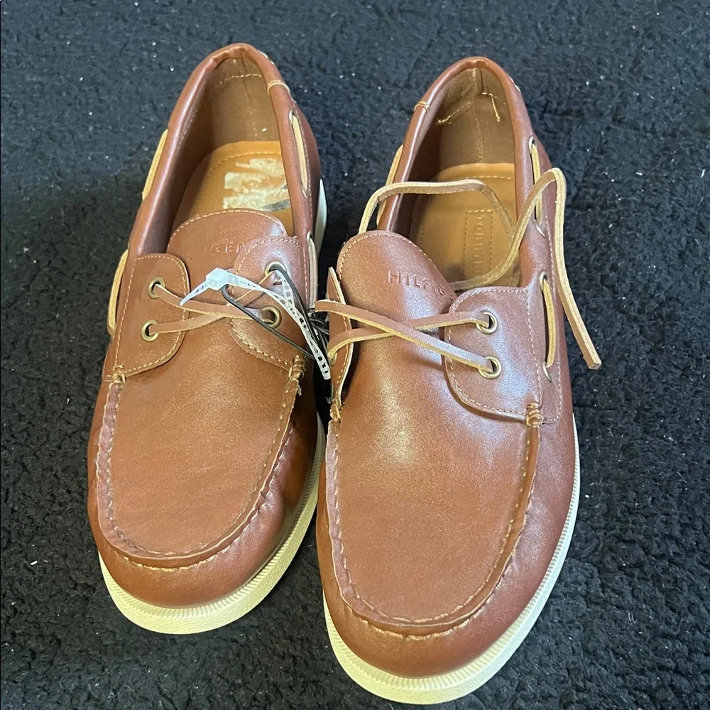 Tommy Hilfiger Tan Leather Boat Shoes
